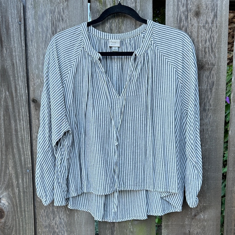 a new day Striped V-Neck Tunic Top - Blue & White